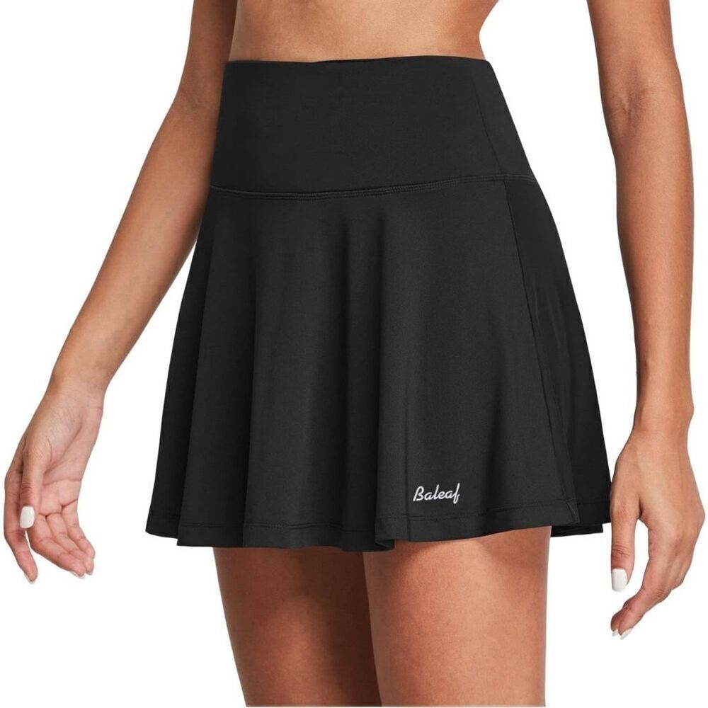 BALEAF Women's Sports Tennis High Waist Pleated Golf Skort Black Size M